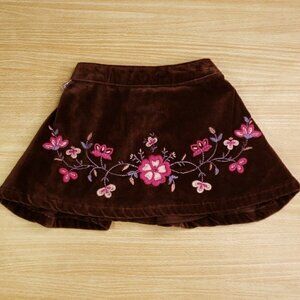 Kru Toddler Brown Velvet Embroidered Skirt 12 Mth